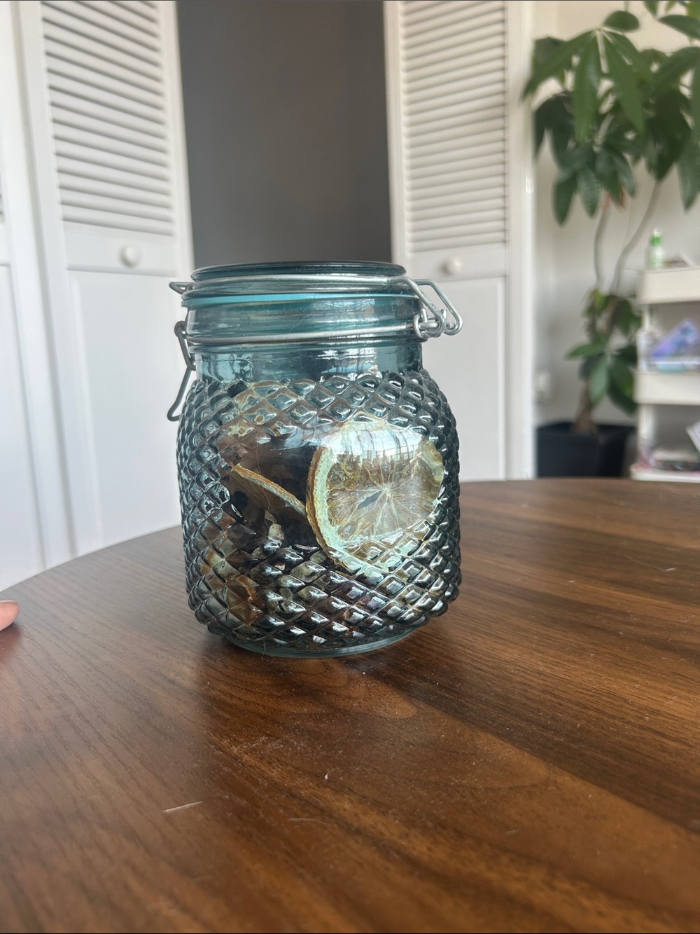 Blue Textured Glass Storage Jar with Clamp Lid -